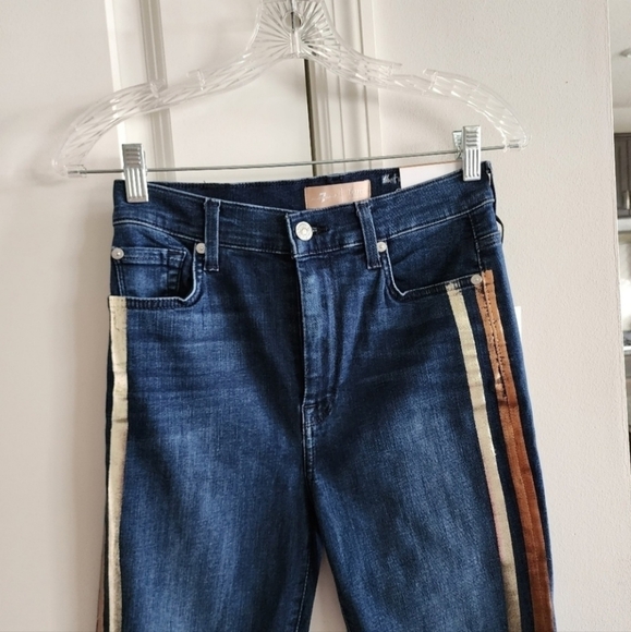 7FAM High-Rise Foil Racing Stripe Ankle Skinny Jeans - Picture 4 of 6